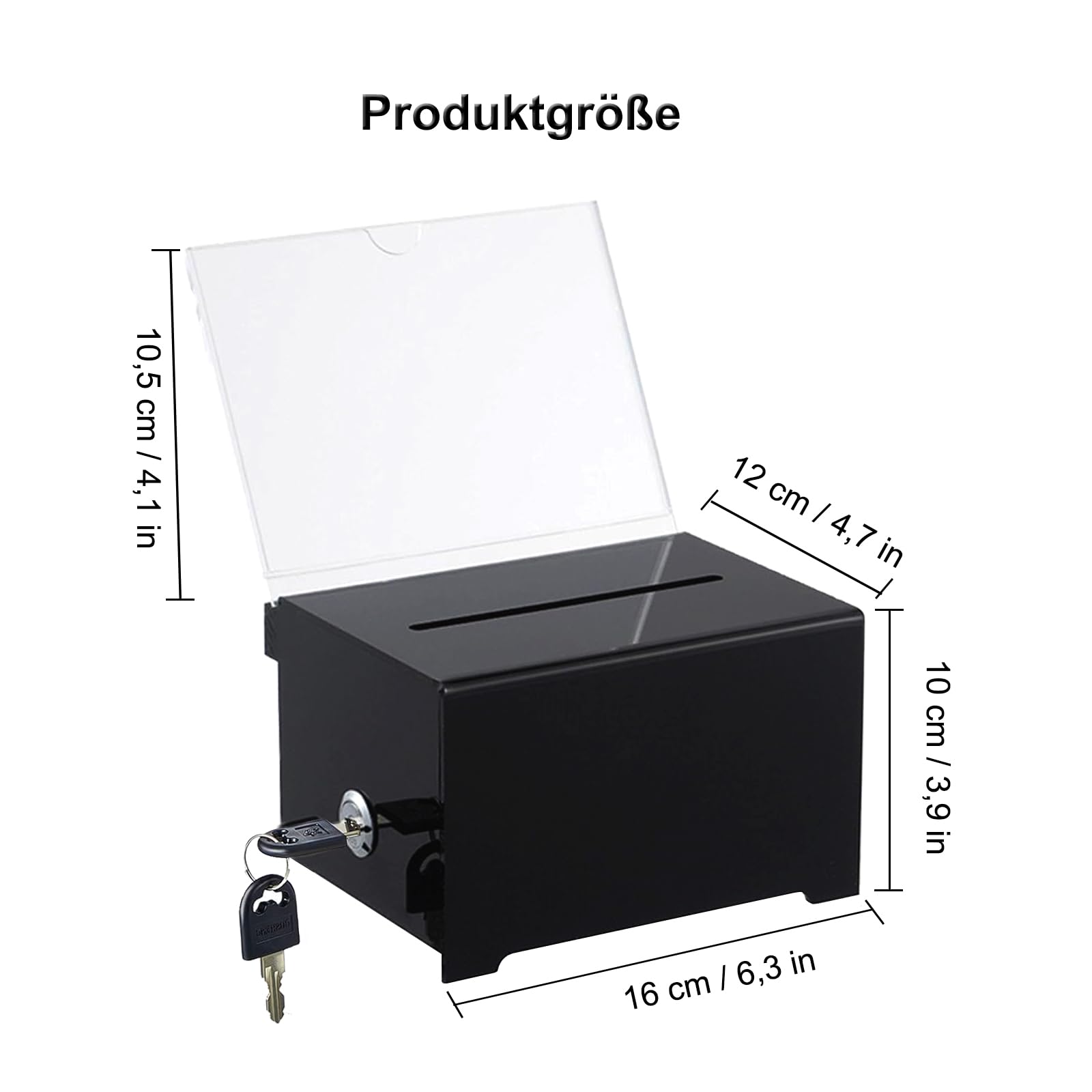Acryldispenserbox, afsluitbaar, stembus transparant met sleutelslot, spaarpot, transparant, transparante opbergdoos, met stickers, voor stemmingen, winnende spelletjes, visitekaartjes