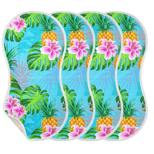 xigua Tropical Pineapples Muslin Baby Burp Cloths Set of 4, Super Soft & Absorbent Burping Rags, Cotton Burp Clothes Shower Gift for Newborn, Baby Girls and Boys3