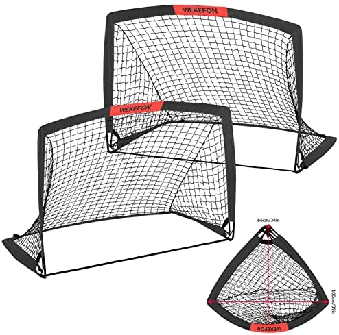 WEKEFON Soccer Goals, Set of 2 - Size 3.6'x2.7' Portable Foldable Pop Up Soccer Net for Backyard Training Goal for Kids and Youth Soccer Practice with Carry Bag