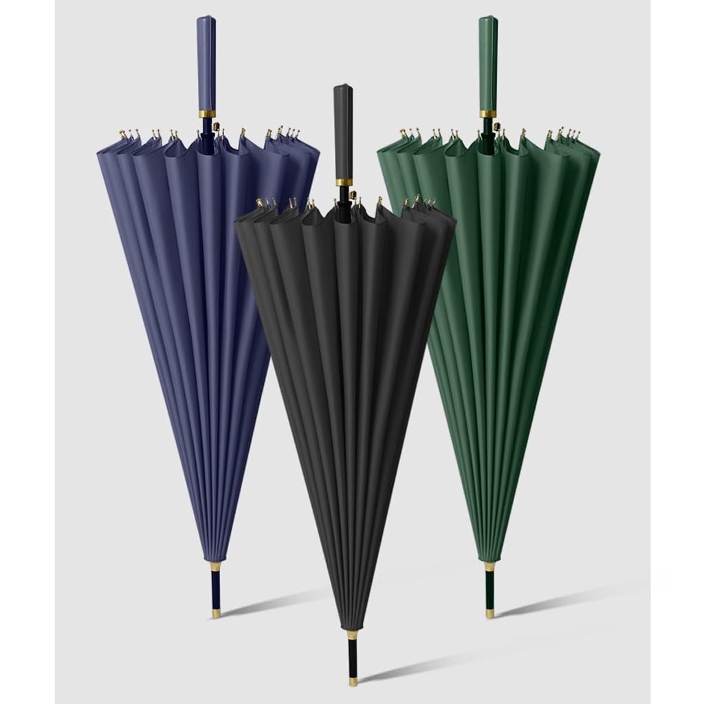 Parapluie de Voyage 24 Baleines Automatique pour Homme Grand Parapluie Droit renforcé résistant au Vent Parapluie à 16 Baleines à Long Manche pour Femme，Un