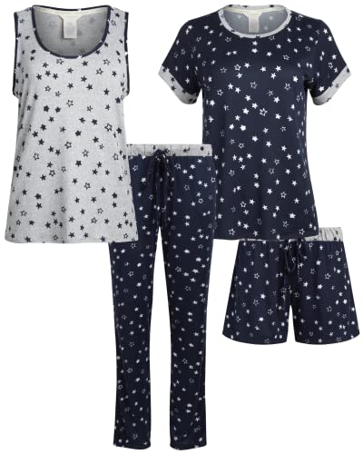 Image of Lucky Brand Women's Pajama Set - 4 Piece Sleep Shirt, Tank Top, Pajama Pants, Lounge Shorts (S-XL)