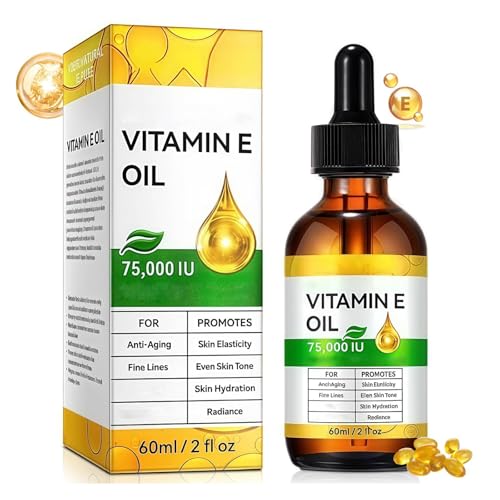 Vitamin E Oil 75,000 IU 60 ml, Natural Vitamin E Oil for Skin, Revitalizing and Plumping Face Oils, Moisturizing Dry Skin and Winkles, Boost Skin Collage, Skin Repair and Firming Solution (1PC, 60ml)