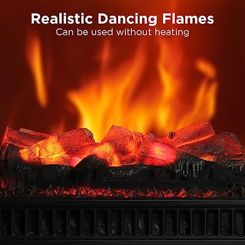 Turbro Eternal Flame Ef23-Lg Electric Fireplace Logs, 23" Remote Control Fireplace Insert Log Heater, Realistic Lemonwood Ember Bed, Thermostat, Timer, 1400W Black #TOP1