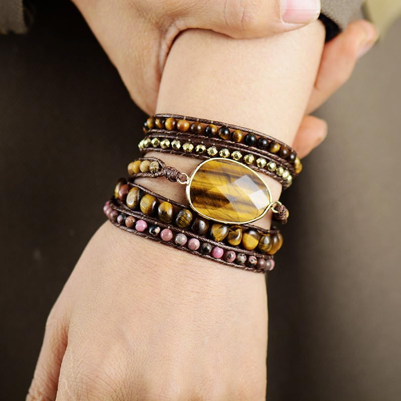 Bracciale Tessuto,Braccialetti Con Perline Intrecciate Multistrato, Braccialetti Boho Regolabili Per Donna, Gioielli Con Bracciale In Cristallo Con Pietra Occhio Di Tigre Naturale Per Uomo Donna