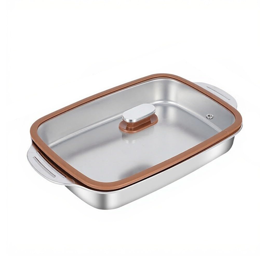 Padella rettangolare in acciaio inox, 45 x 27 cm, adatta al forno, per fiamme libere e a induzione, marrone