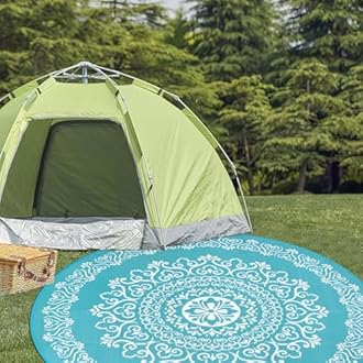 Pauwer Waterproof Outdoor Rug 8ft, Reversible Plastic Straw Patio Camping Rug, Indoor Outdoor RV Mat Carpet for Deck, Camper, Porch, Balcony, Backyard, Picnic, Floral Teal