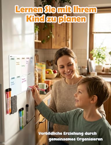 SONNELD Wochenplaner Abwischbar für Kühlschrank (42x30 cm) – Wochenplaner Familie & Essensplaner – Whiteboard mit vollflächiger Magnethaftung –Familienplaner Abwischbar für Küche & Büro