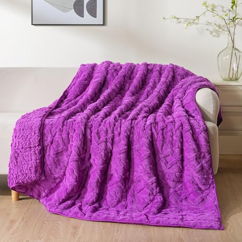 Image of Uttermara Weighted Blanket for Adults Queen Size 20lbs 60x80 inches, Dual Sided Soft Jacquard Sherpa Weighted Blankets, Thick Heavy Blanket for Sleeping and Calming, Purple