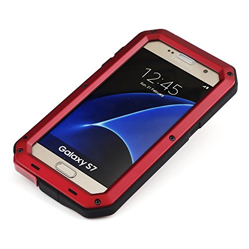 Galaxy S7 Case,Mangix 3C-Aone Gorilla Glass Luxury Aluminum Alloy Protective Metal Extreme Shockproof Military Bumper Finger Scanner Cover Shell Case Skin Protector For Samsung Galaxy S7 (Red) #TOP3