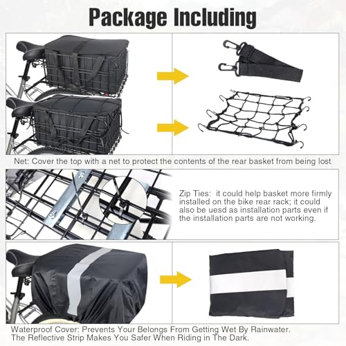 Fahrradkorb Hinten Fahrradkörbe stabil faltbar Fahrradkorb mit Gepäcknetz Hundekorb Fahrrad Hinten für Gepäckträger, Bike Basket aus Metall (Fahrradkorb mit Tasche)