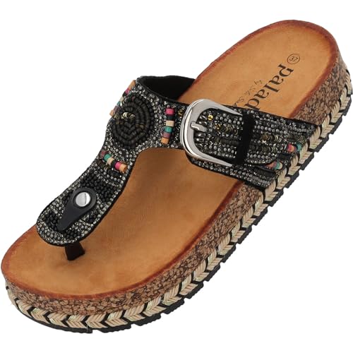 Palado Zehentrenner Damen Ikoh by Sila Sahin - elegante Sandalen - bequeme Pantoletten - modische Sommerschuhe Schwarz UK4,5 - EU37