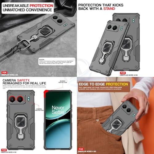Image of AESTMO Armor Back Cover for OnePlus Nord 4 5G | Ring Holder & Kickstand & Camera Protection in-Built | 360 Degree Protection Back Case Cover (Black)