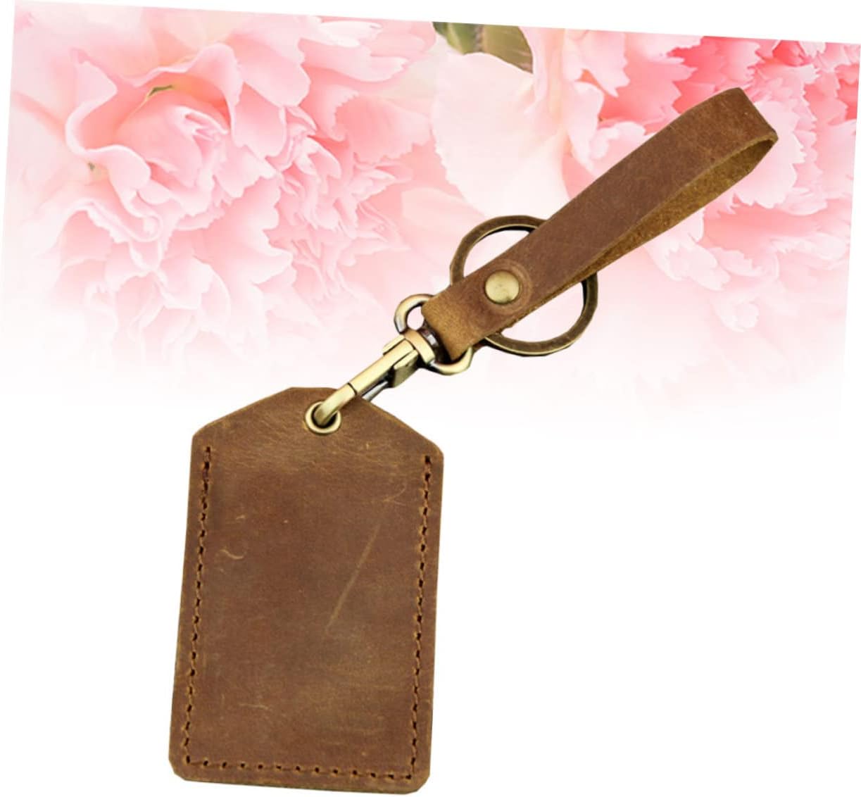 Leather Keychain Wallet for Students Bus Card Holder Coin Bag Crazy Horse Yellow Brown Lightweight Convenient for Id Credit Cards and Cash