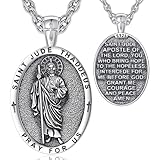 EUDORA San Judas Tadeo Necklace St Tude Medal for Women Men Sterling Silver S925, Saint Jude Thaddeus Pendant for Protection Christian Catholic Faith Jewelry Gifts for Women Mens, 22