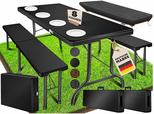 KESSER® Bierzeltgarnitur 3-teilig Set Tisch & 2x Bank | Buffettisch für drinnen & draußen Gartengarnitur klappbar 183x76x74cm Kunststoff Klapptisch Rattan-Look Gartentisch Inkl Abdeckung & Tragegriffe KESSER® Bierzeltgarnitur 3-teilig Set Tisch & 2x Bank | Buffettisch für drinnen & draußen Gartengarnitur klappbar 183x76x74cm Kunststoff Klapptisch Rattan-Look Gartentisch Inkl Abdeckung & Tragegriffe