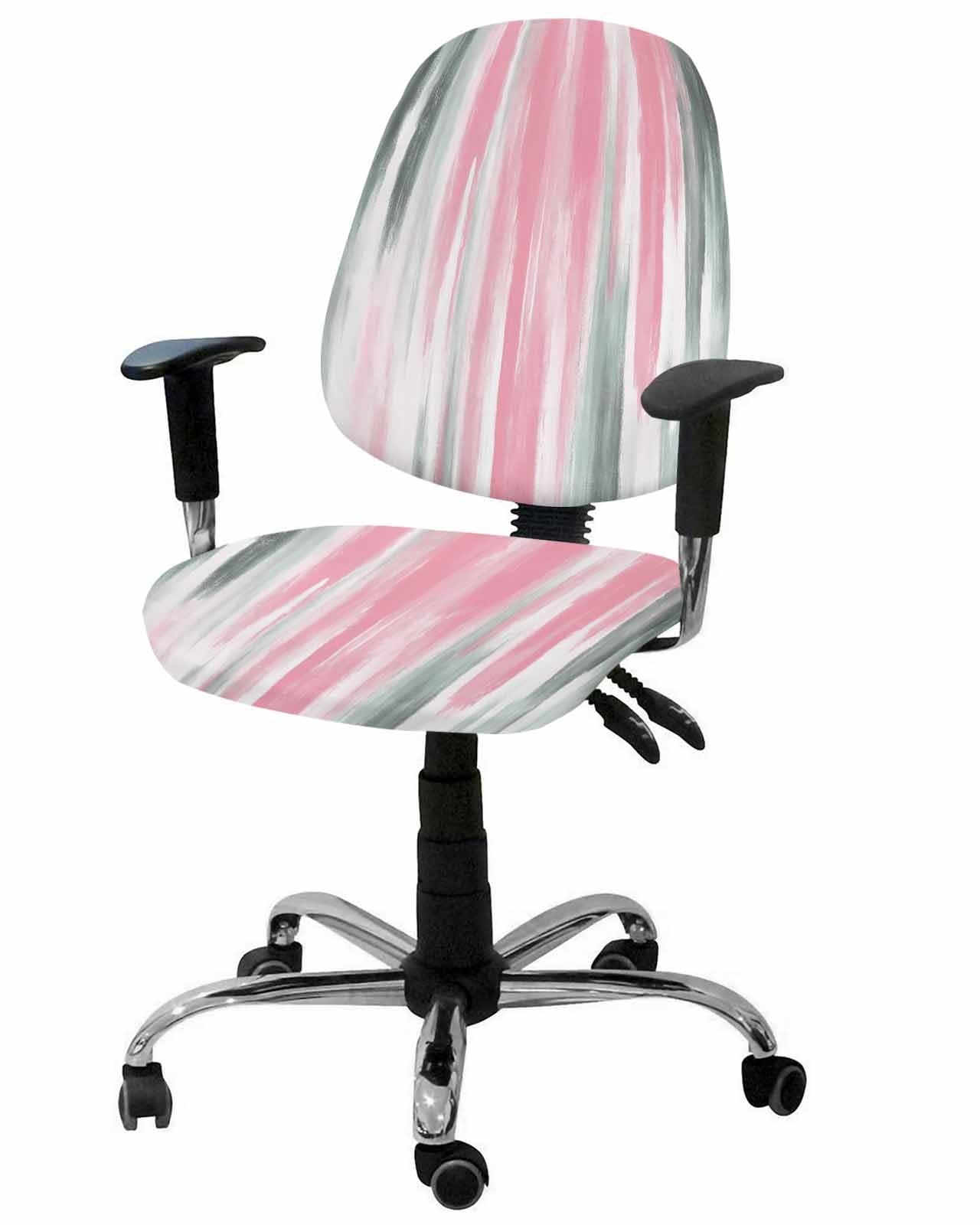 Pink Gray 2 Pieces Computer Office Chair Covers Set,Stretchable Desk Rotating Chair Seat Cushion Slipcover Back Covers,Contemporary Abstract Gradient Aesthetic Slipcover Back Cover,Protectors Cover