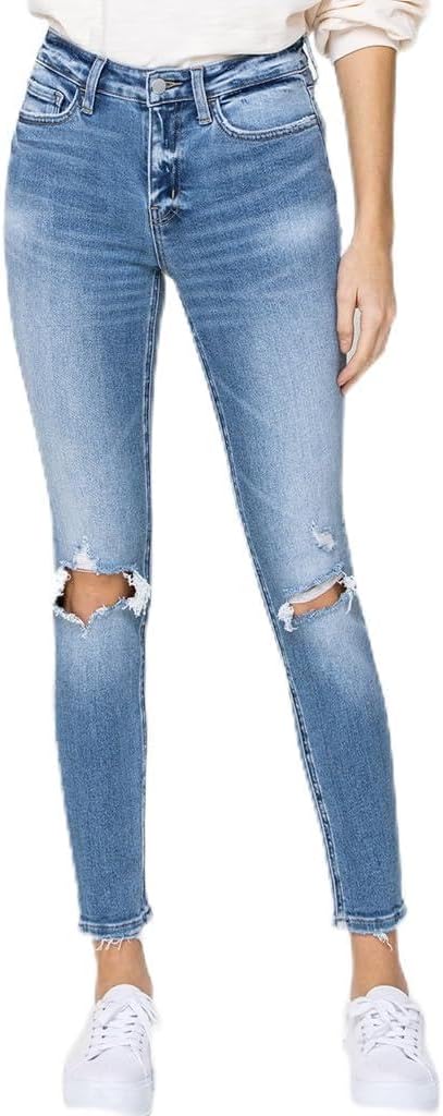 Flying Monkey Mid-Rise Skinny Jeans Distressed Blue