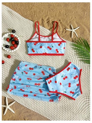SHENHE Girl's 3 Piece Swimsuits with Skirt Cover Up Spaghetti Strap Cute Cherry Bathing Suits2