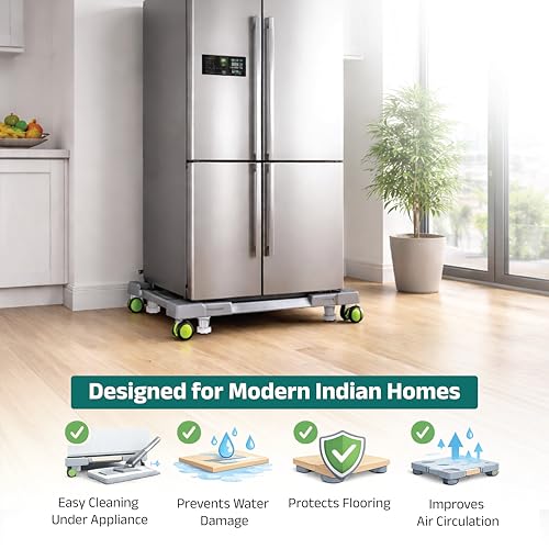 Image of Washing Machine Stand with Wheels, Adjustable Fridge Stand 25 x 25 Inch, 300 KG Capacity, Anti Vibration, Rust Free, 1 Year Warranty, for Front Load, Top Load, Refrigerator & Cooler