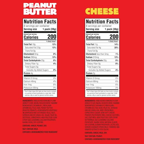 Image of RITZ Peanut Butter and Cheese Sandwich Crackers Variety Pack, Lunch Snacks, 32 Snack Packs (6 Crackers Per Pack), Pack of 115
