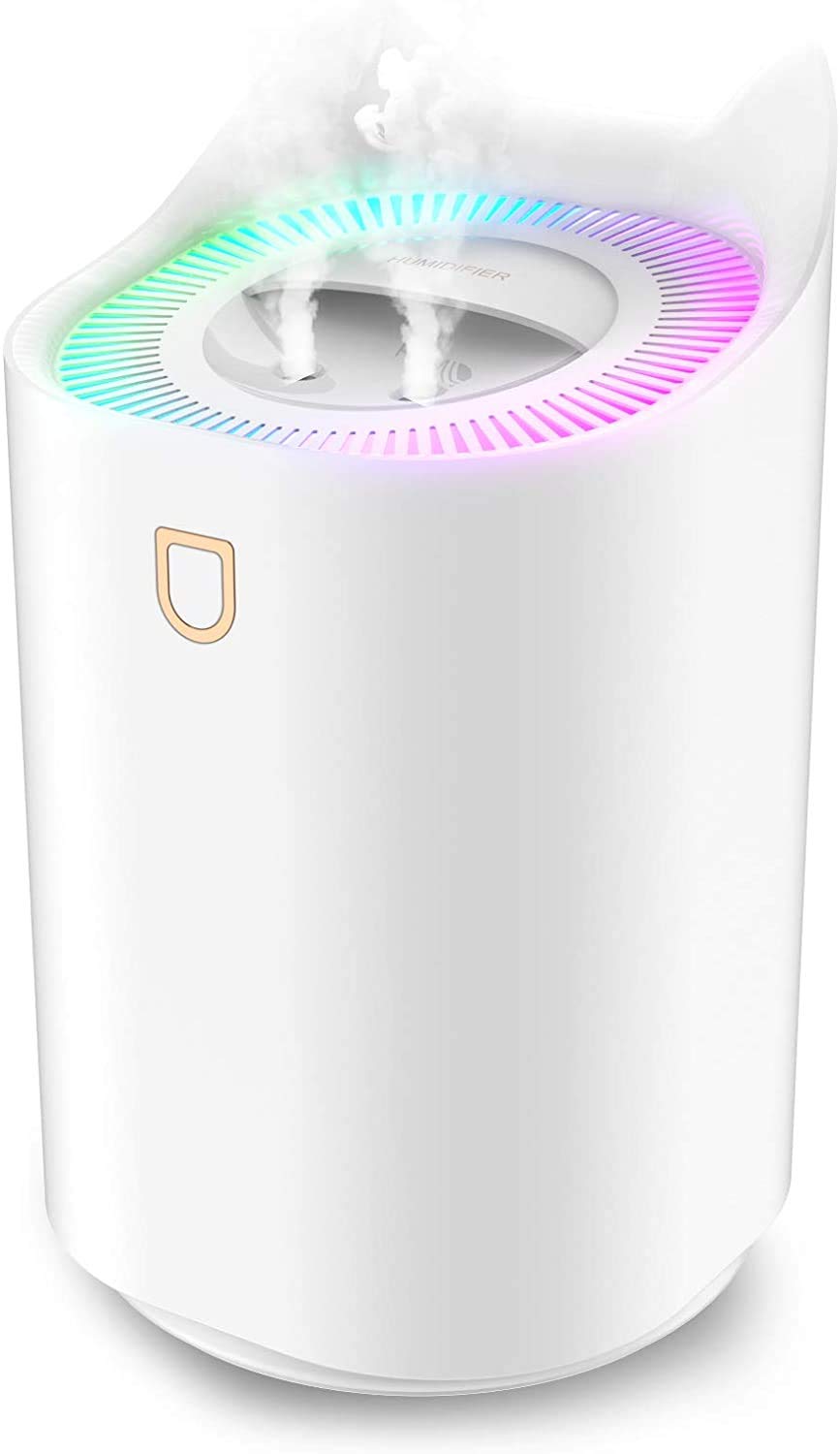 Padom 3L Cool Mist Humidifiers, Diffuser for Essential Oils,Quiet Ultrasonic Humidifier for Bedroom, Baby Room,Plant,with Adjustable Double Spray, Colorful Lights, Easy to Clean (K-07)