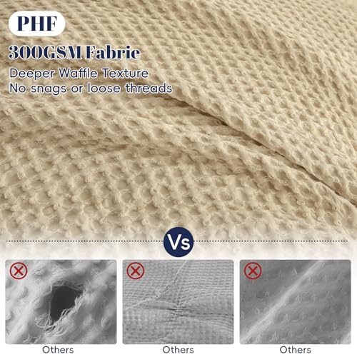 Image of PHF Waffle Weave Duvet Cover Set Queen Size, No Snagging Ultra Soft Luxury Textured Breathable Comforter Cover for All Season 3pcs, Durable Bedding Duvet Set with 2 Pillow Shams, 90 inchx90 inch, Khaki