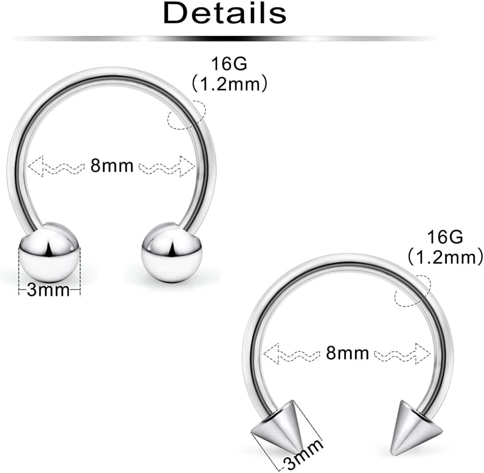 6Style Steel Nose Septum Rings Piercing Jewelry Horseshoe Cartilage Helix Tragus Earring Hoop Eyebrow Lip Hoop Retainer Convenient and clever