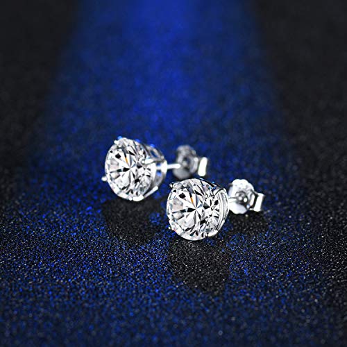 Sterling Silver Cubic Zirconia Cz Stud Earrings Round Cut 3Mm 4Mm 5Mm 6Mm Clear Crystal For Men Women 4 Sets #TOP2