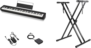 Casio CDP-S110BKC5 Fully Weighted Hammer Action Digital Piano and RockJam XX-363 Xfinity Doublebraced Pre Assembled Keyboard Stand with Locking Straps & Lessons.,Black