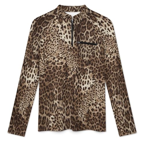 Leopard Animal Print Men's Rash Guard Long Sleeves Quick Dry Fishing Workout Shirts with Zipper3