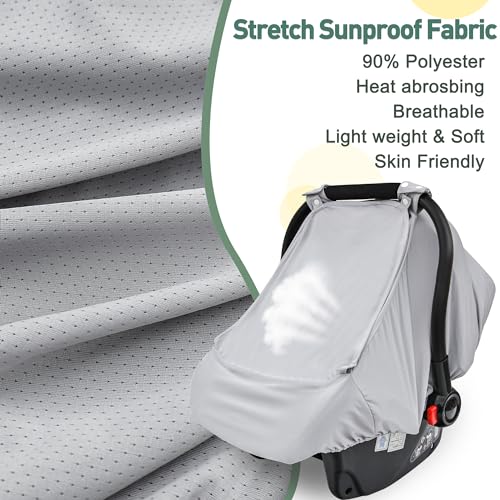 Image of Baby Car Seat Cover,Sunproof Car Seat Canopy for Babies, Extra Large Mesh Window Baby Car Seat Sun Shade Cover,Infant Carseat Covers for Summer /Autumn Use(Gray)