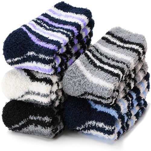 Image of EBMORE Fuzzy Socks Warm Winter Slipper Fluffy Sleep Cozy Comfy Cabin Socks for Mens Womens