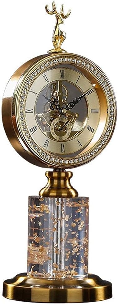Mantle Clock, Deer Head Imitation Mechanical Clock Mute Running Time Accurate Battery Power Desk Clock Hollow Dial Desktop Decorative Table Clock,