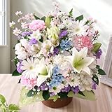 桜入り 旬のおまかせアレンジ ホワイト＆パステル～リリー～M 生花 お供え お悔やみ 花 お彼岸 お盆 命日 ユリ