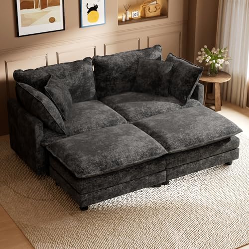 Convertible Sectional Sofa Couch for Living Room, Chenille U Shaped Couches for Apartment Studio, Modular 2 Seat Sofa Set with Ottoman, Comfy Modern Furniture Loveseat Sleeper Bed Chaise, Da