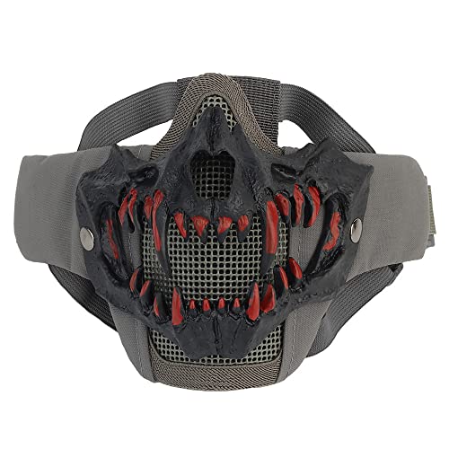 Tenoburian Tactical Half Face Mask with Fangs,Foldable Airsoft Half Mask for CS Hunting Paintball Shooting Cosply