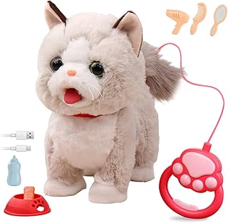 IXYHKB Cat Toy Children, Toy Cat Running and Barking with Lead, Dog, Interactive Electric Toy for Children, Cat with Lead for Running and Barking for Children (Doll Cat)