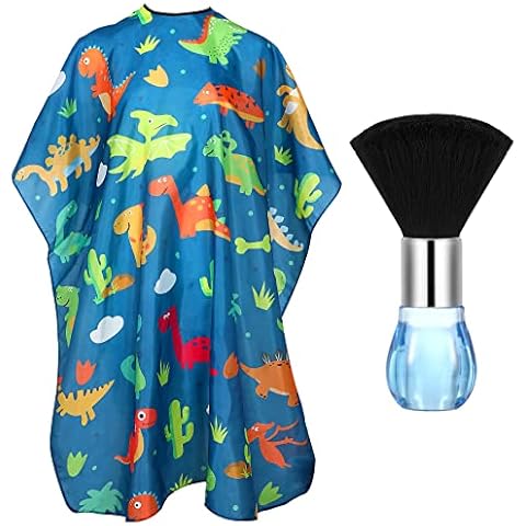 FEBSNOW Friseurumhang für Kinder Haarschneideumhang mit Hals-Staubwedel, Friseurumhang, Haarschneidezubehör (Cartoon Dinosaurier) Cover