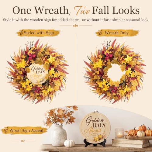 24" Wizcave Autumn Fall Wreath w/ Storage Bag & Wood Sign - image 4