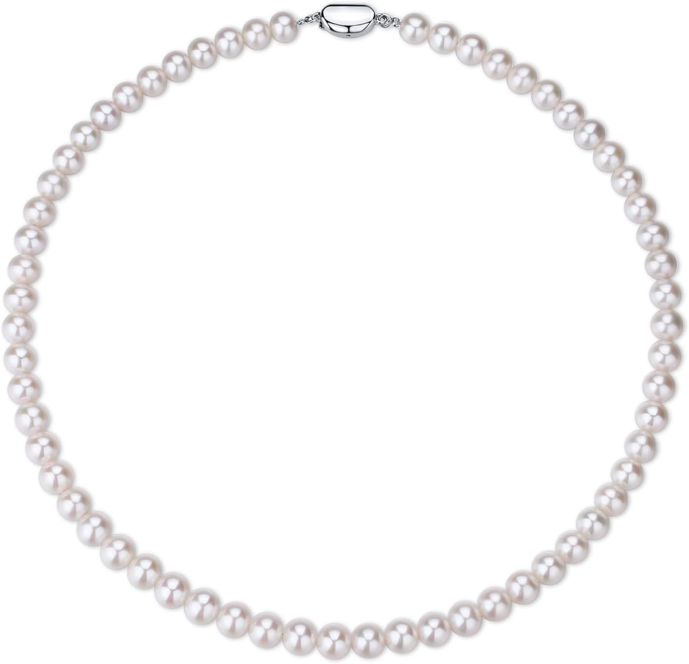 White Genuine Freshwater Cultured Pearl Necklace For Women, 5MM 6MM 7MM 8MM 9MM 10MM, Real Pearl Strand Necklace Jewelry, Good Love Gift For Anniversary, Birthday