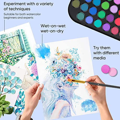 Artstorys Watercolor Paint Set, Vivid Colors Washable Travel Water Color Set For Kids, Adults, Beginners And Artist, Students Painting Drawing Supplies 48 Cakes+ 2 Brushes (Pure Black) #TOP5