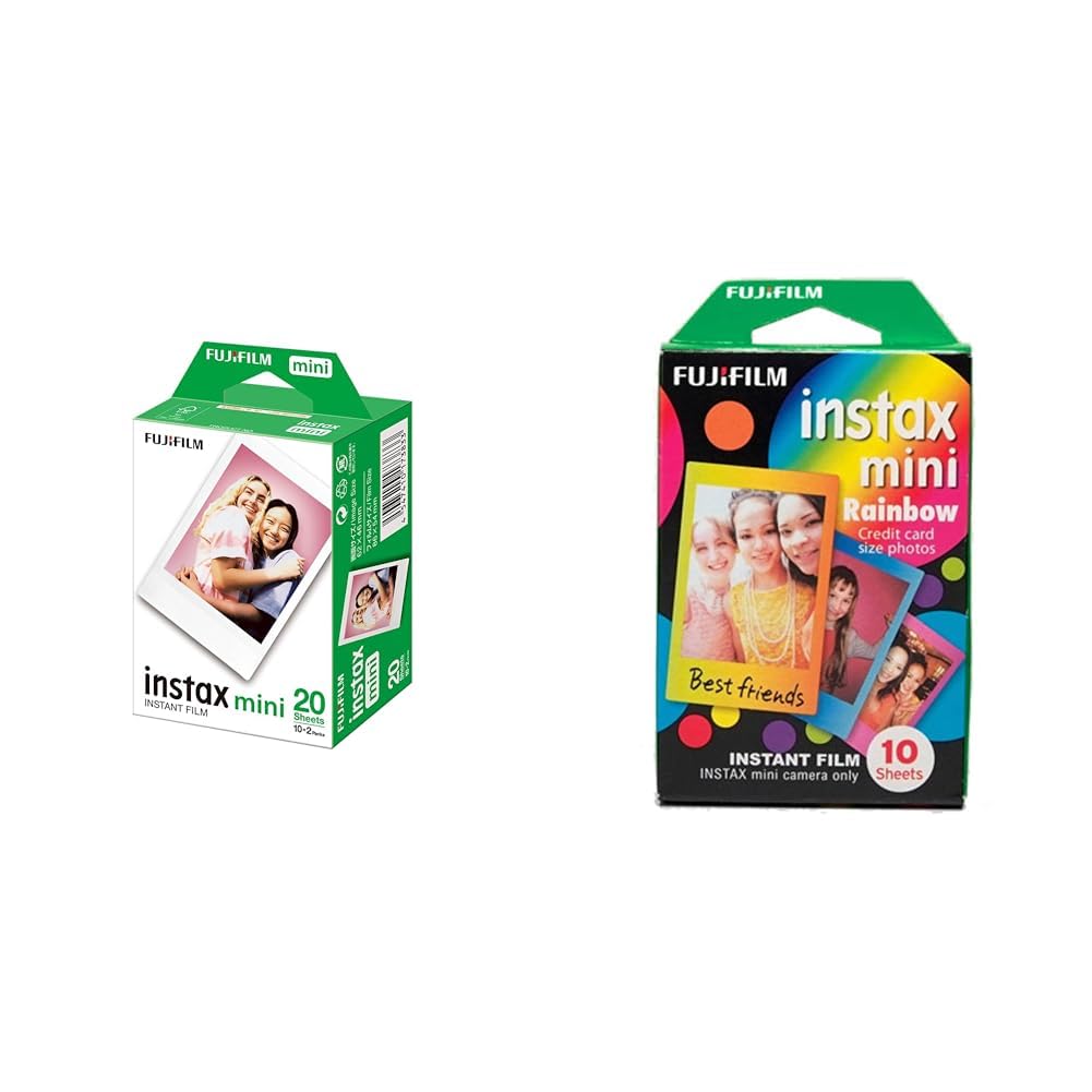 Fujifilm Instax Mini Pellicola, Motivo Arcobaleno, Confezione da 10 Pezzi & 16386016 Instax Mini Film Pellicola Istantanea per Fotocamere Instax Mini, Formato 46x62 mm, Confezione da 20 Foto