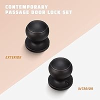 Vista 10 de KNOBWELL 8 Pack Black Door Knob for Hallway and Closet, Keyless Interior Passage Function, Round Non-Locking, Matte Black Handle
