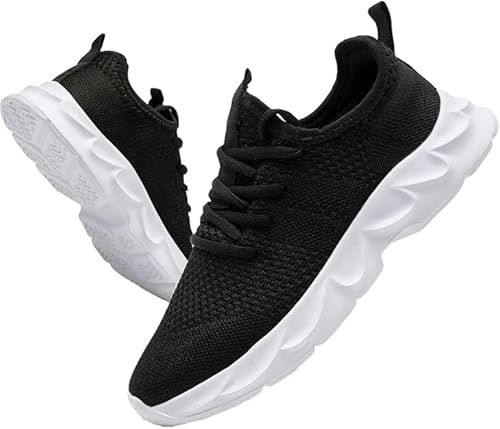 DLWKIPV Mens Running Shoes Sneakers Tennis Non Slip Walking Gym Workout Athletic Slip On Casual Lightweight Breathable Mesh Fashion Black_White Size US 12