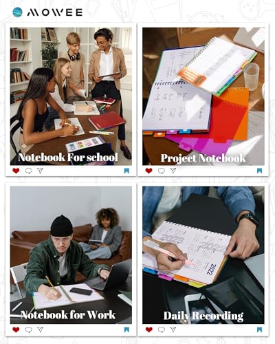 Image of 5-Subject Spiral Notebook, College Ruled, with Pocket & Tab Dividers | 300 Pages, 11 inch Ruler, 8.5 inchx11 inch Black, Pocket Dividers with Tab Labels, for Writing Journal, Home, Office & School Supplies
