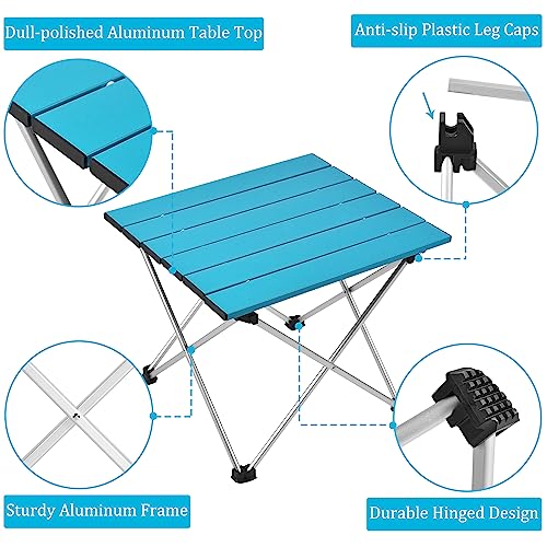 Image of Grope Small Folding Camping Table with Aluminum Table Top, Beach Table for Sand with Carrying Bag,Prefect for Outdoor, Picnic, BBQ, Cooking, Festival (Deep Blue-L)