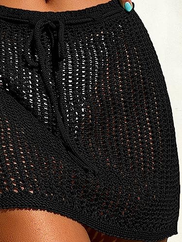 Verdusa Women's Tie Front High Waist Crochet Short Beach Skirt Swimsuit Cover Up3