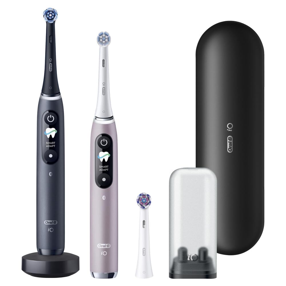 Oral-B Elektrische Zahnbürste iO 9 Duo, 3 Aufsteckbürsten, Schwarz und Rosa | 7 Putzmodi, einschließlich Aufhellung, Zahnfleischpflege, schnelles Aufladen des Akkus, Drucksensor, Schutzhülle