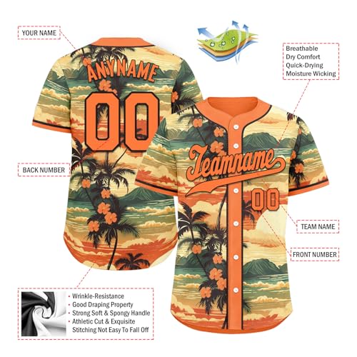 Custom Hawaiian Baseball Jersey, Tropical Button Down Softball Shirt Hawaii Outfit for Vacation Cruise miniatura 5