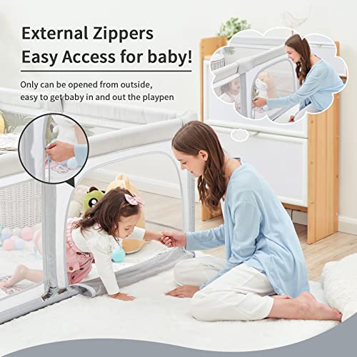 Image of Baby Playpen Foldable 79x59 Playpen for Babies and Toddlers, Adjustable Play Pen for Toddlers 1-3 Baby Fence Play Yards for Indoor & Outdoor Gate with Packing Bag, Light Grey